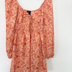 Coral Floral Peasant puff sleeve Dress
